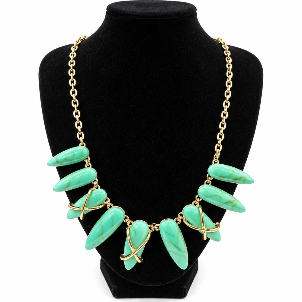 SUGARFIX by BaubleBar Faux Turquoise Green Gold Tone Statement Necklace -2887